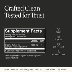 Fantastic Fungi Turkey Tail label highlights organic mushroom extract and purity.