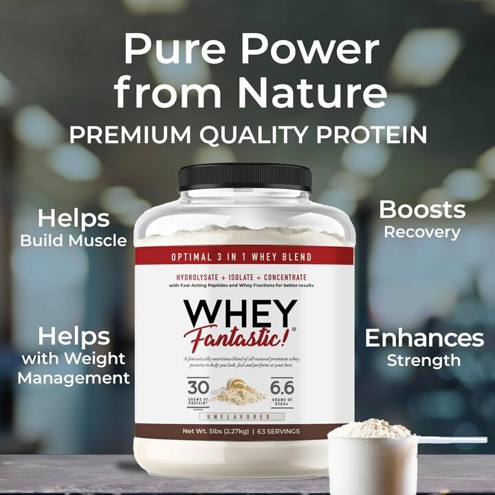 Fantastic Nutrition 3-in-1 unflavored whey poured into a shaker
