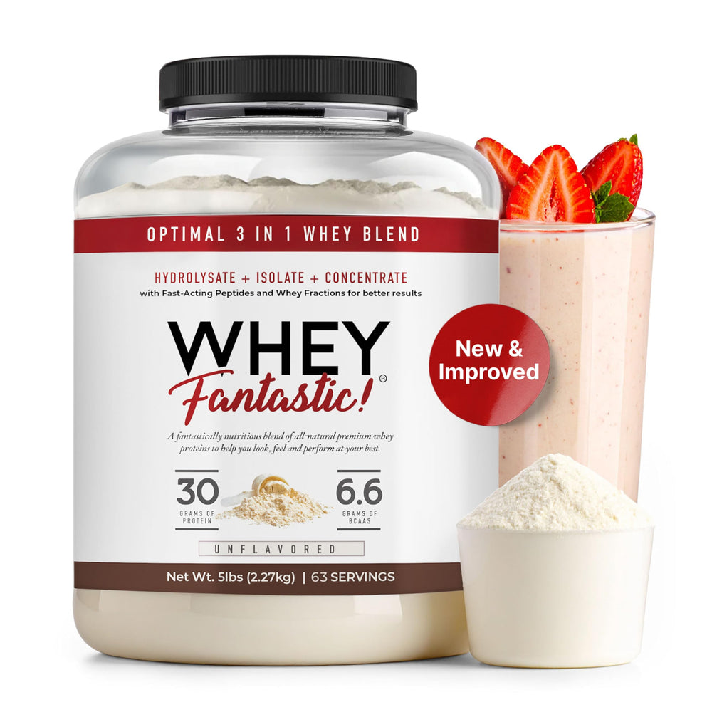 Fantastic Nutrition 3-in-1 unflavored whey powder in a jar for clean shakes