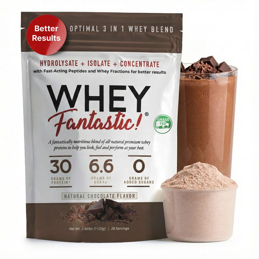 Fantastic Nutrition Chocolate 3-in-1 whey bottle for convenient daily protein fueling