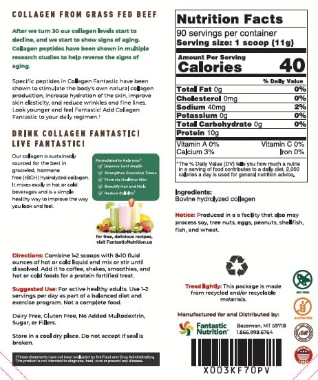 Close-up of Fantastic Nutrition label underlines non-GMO, gluten-free ingredients for trusted sourcing.
