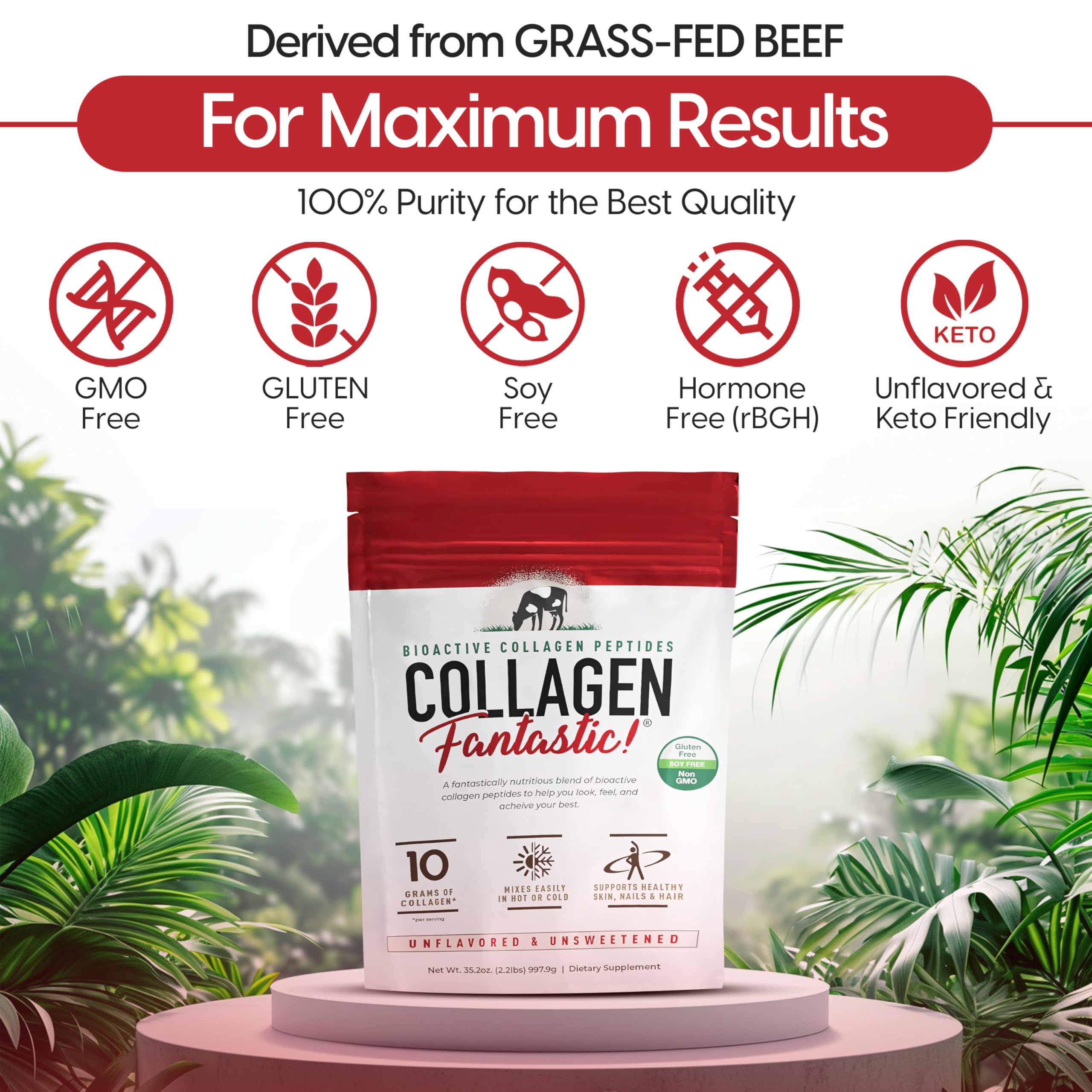 Fantastic Nutrition collagen peptides mixed into a smoothie demonstrates versatile use with a clean flavorless profile.