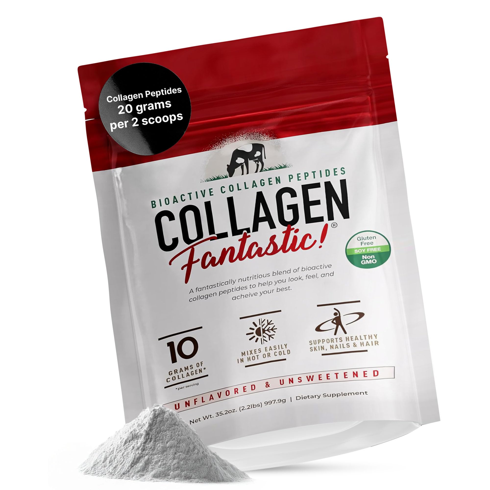 Fantastic Nutrition collagen peptides powder unflavored 2.2lb packaging highlights grass-fed formula for daily skin and joint support.