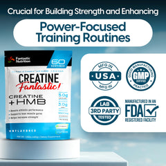 Fantastic Nutrition Creatine + HMB bottle shown for recovery support after workouts.