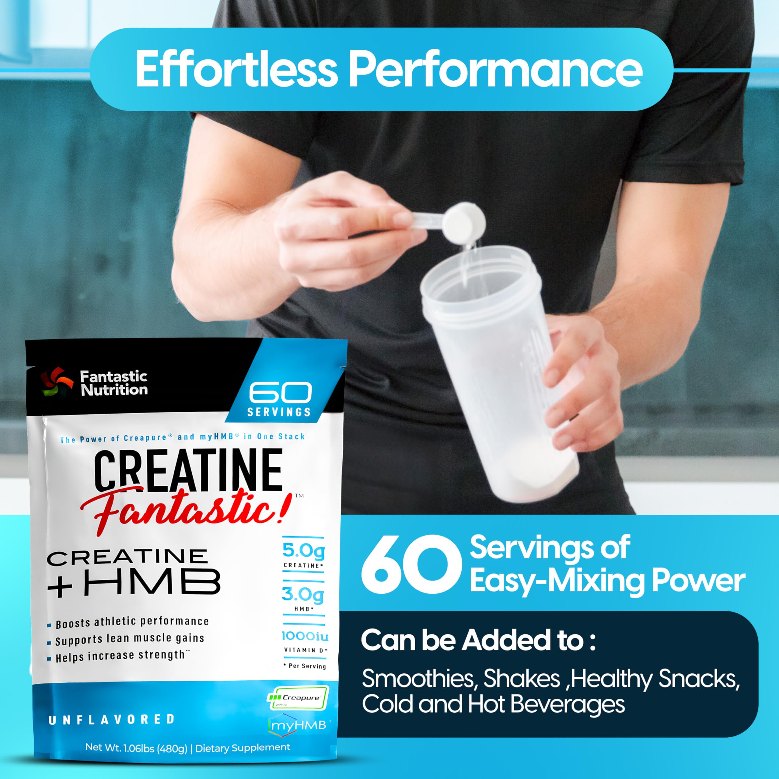 Fantastic Nutrition Creatine + HMB 60-serving container ready for training cycles.