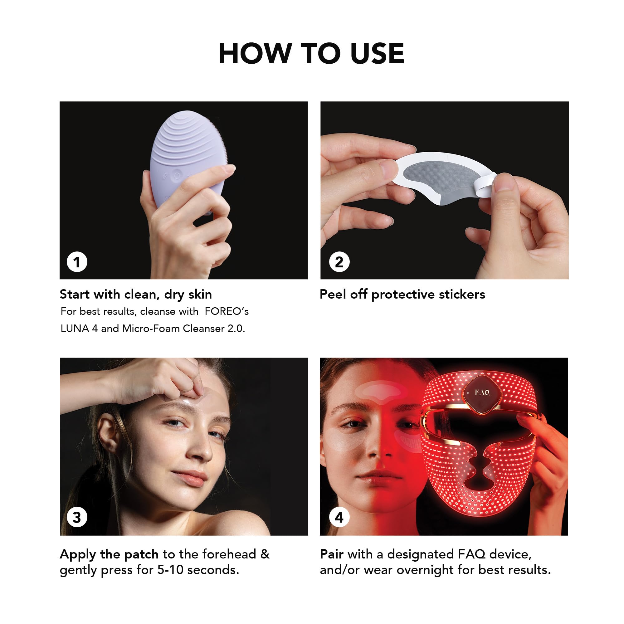 FAQ Dissolving Hyaluronic Acid Forehead Patches demonstrates skin-friendly application.