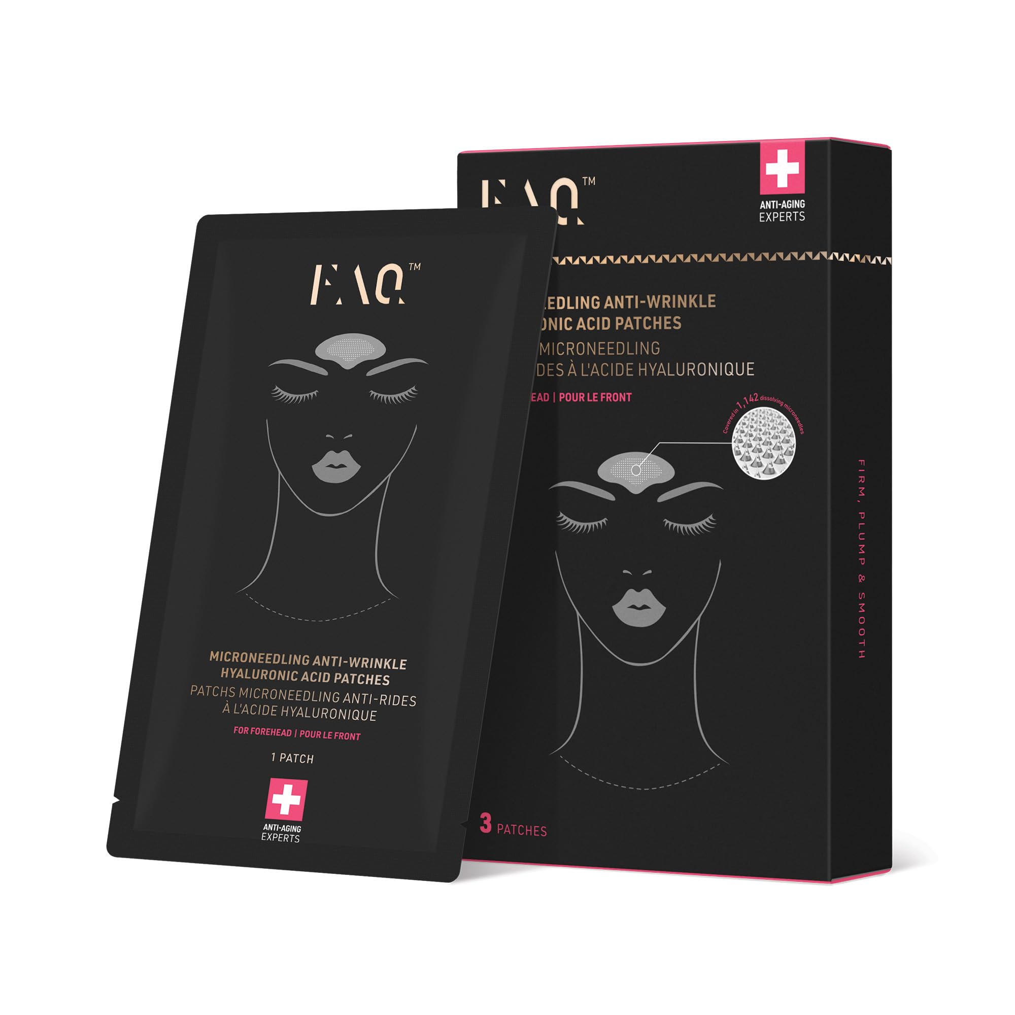 FAQ Hyaluronic Acid Forehead Patches packaging for travel-friendly skincare.