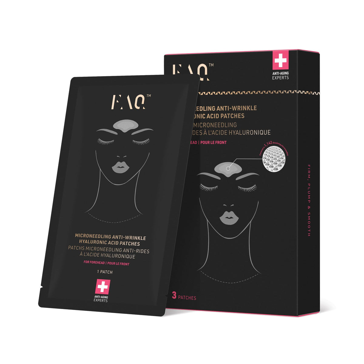 FAQ Hyaluronic Acid Forehead Patches packaging for travel-friendly skincare.