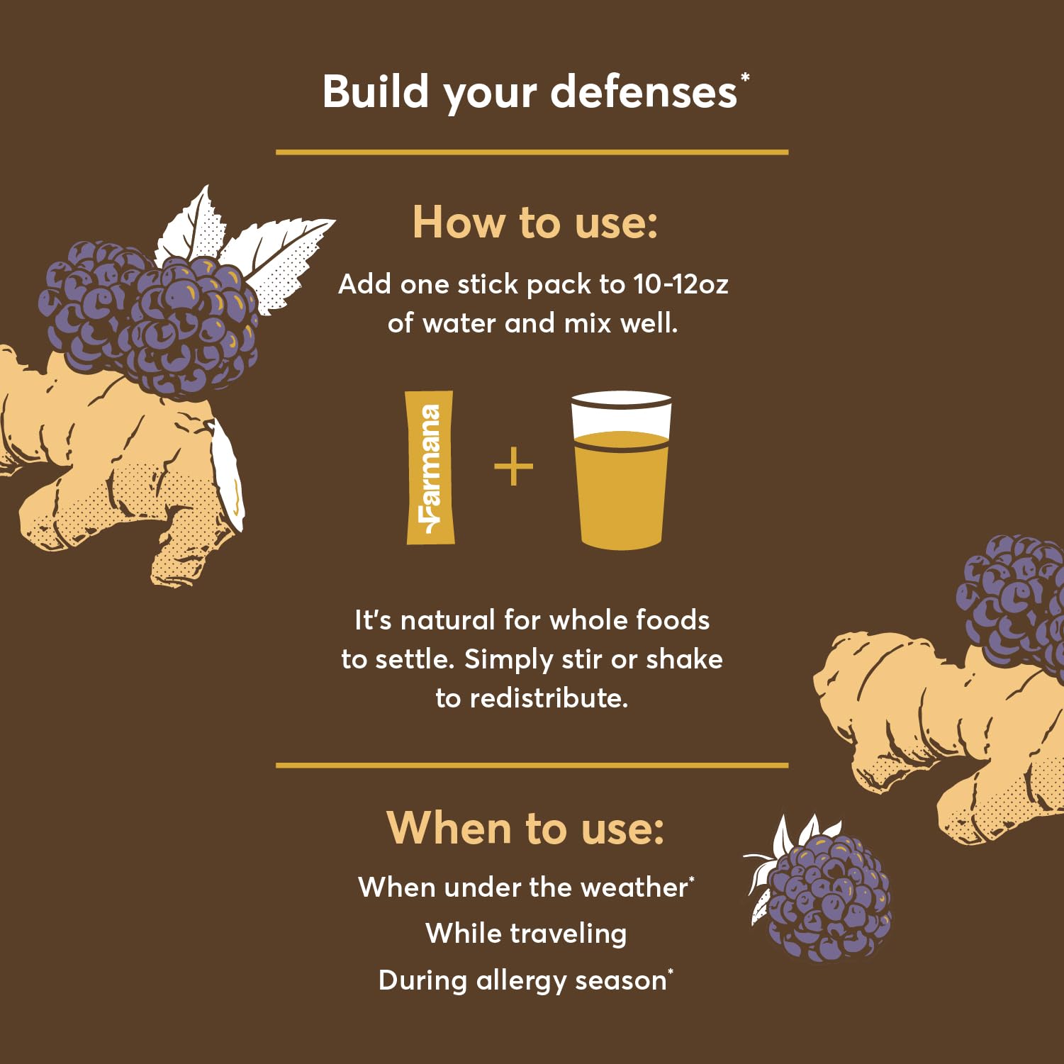 Farmana Immune Drink shows turkey tail mushroom for antioxidant support.