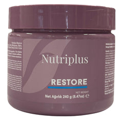 Farmasi Nutriplus Restore nutrition panel image emphasizes complete mineral and vitamin coverage.