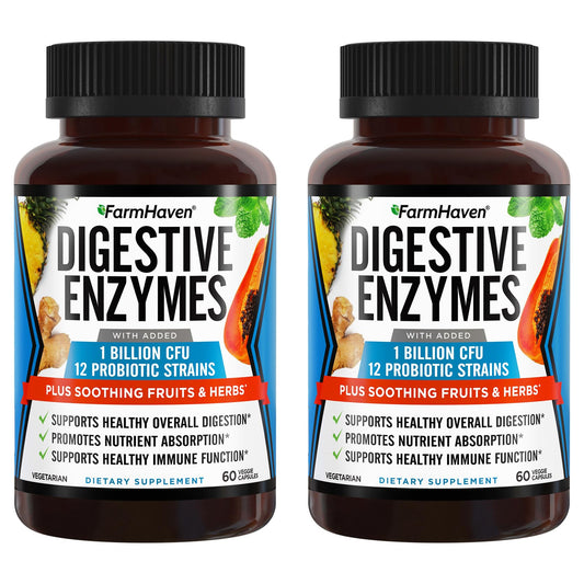 FarmHaven Digestive Enzymes bottle front – supports comfortable digestion after meals