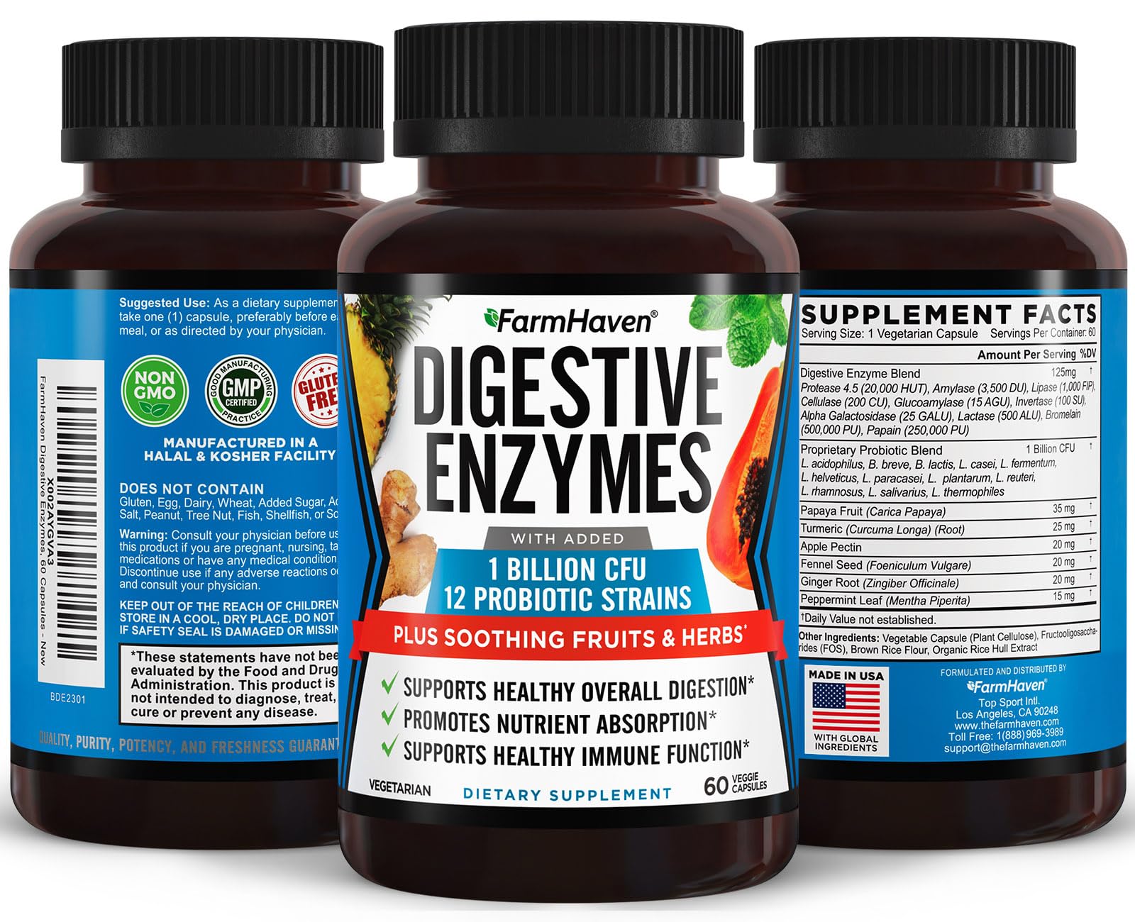 FarmHaven Digestive Enzymes capsules pack – easy daily support for gas and bloating