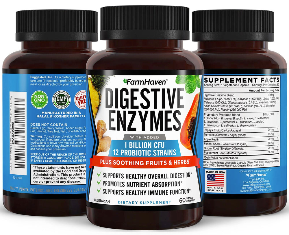 FarmHaven Digestive Enzymes capsules pack – easy daily support for gas and bloating