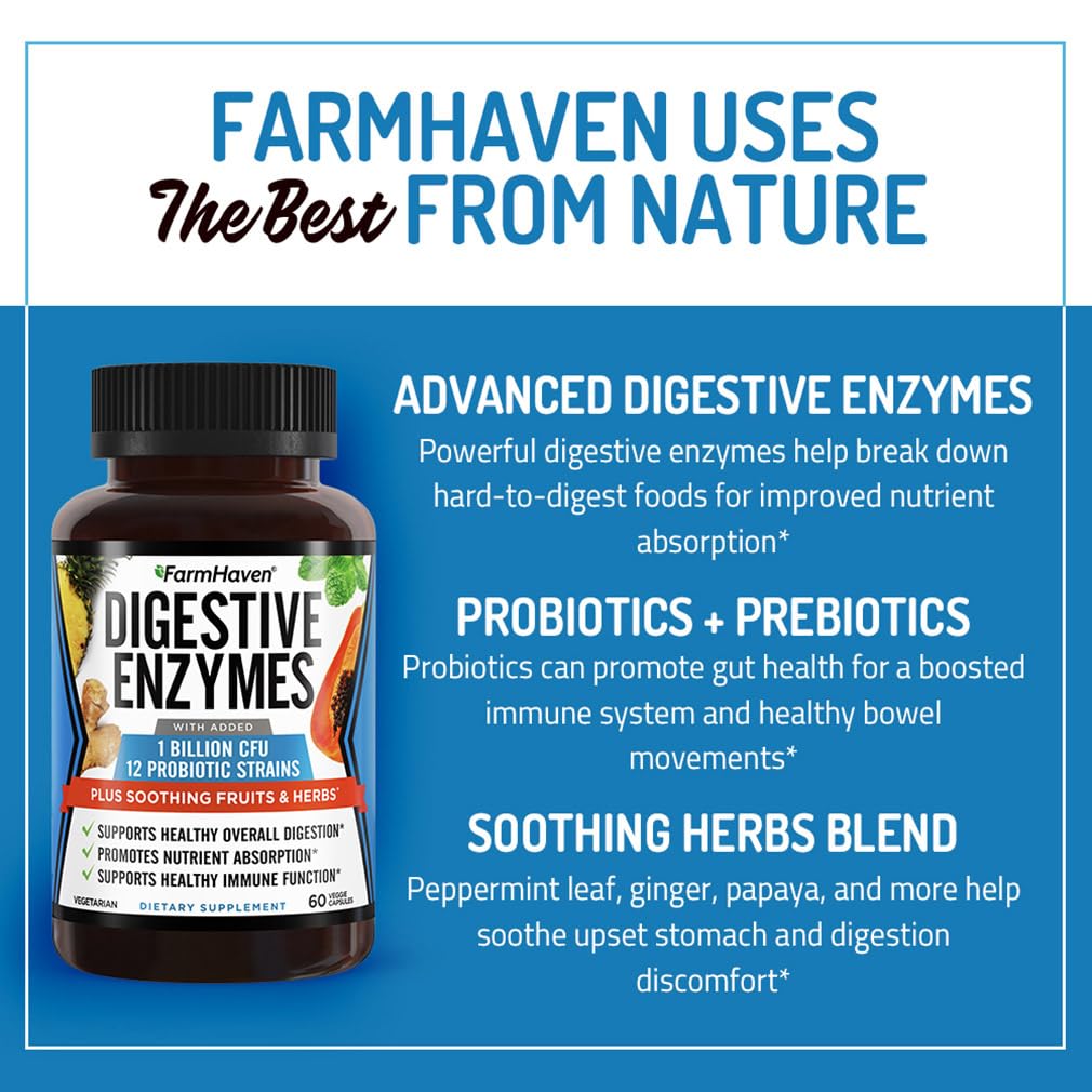 FarmHaven Digestive Enzymes vegetarian label – suitable for plant-based diets