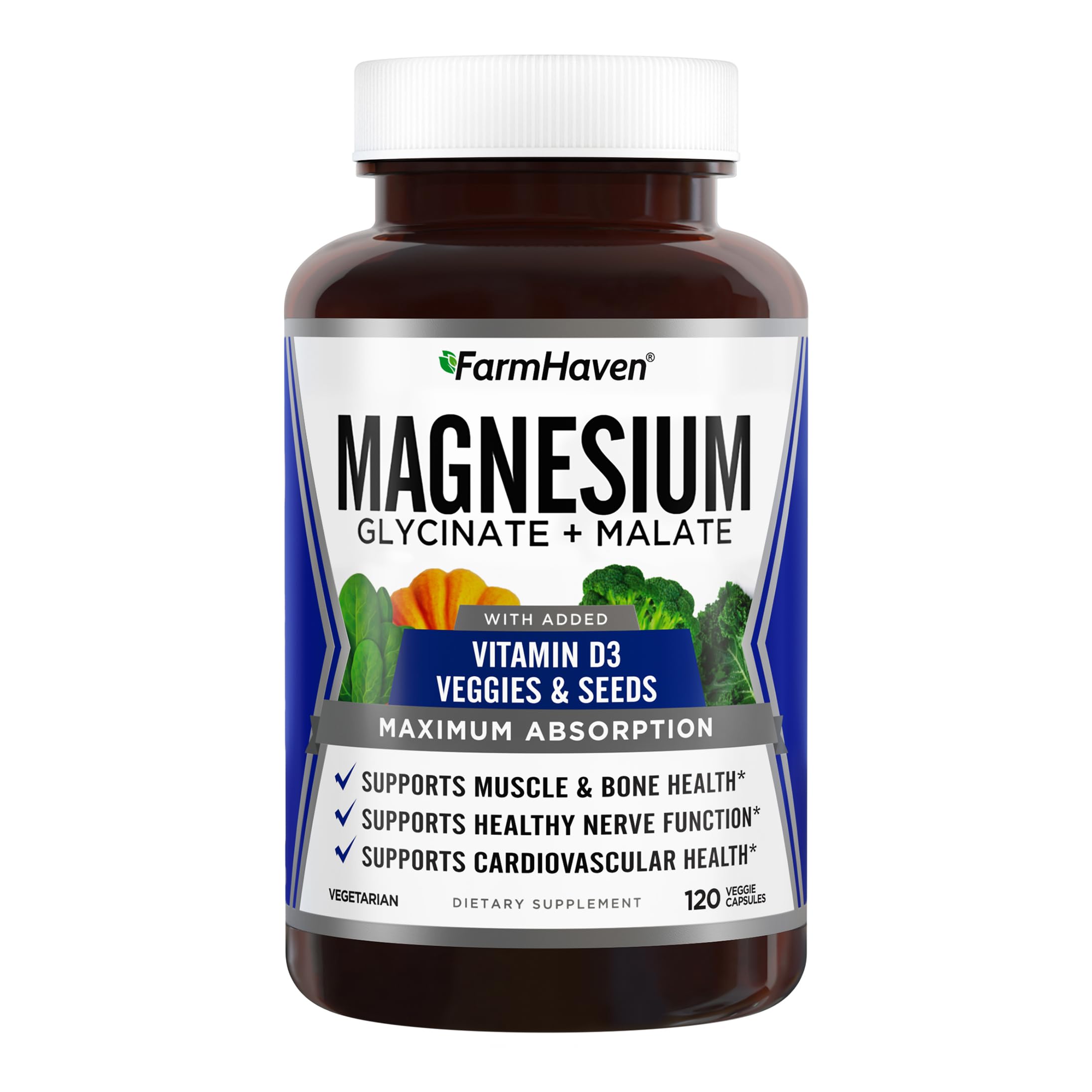 FarmHaven Magnesium Complex bottle close-up highlighting chelated minerals for absorption.