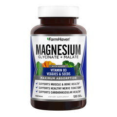 FarmHaven Magnesium Complex bottle close-up highlighting chelated minerals for absorption.