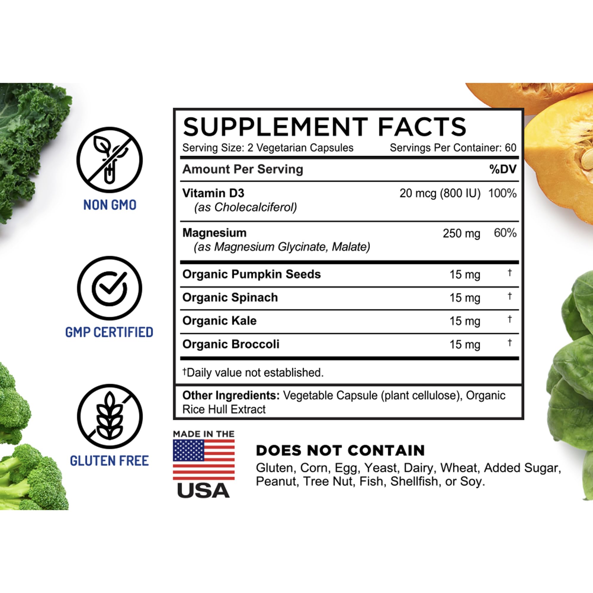 Vitamin D3 and magnesium in one pill from FarmHaven for daily balance.