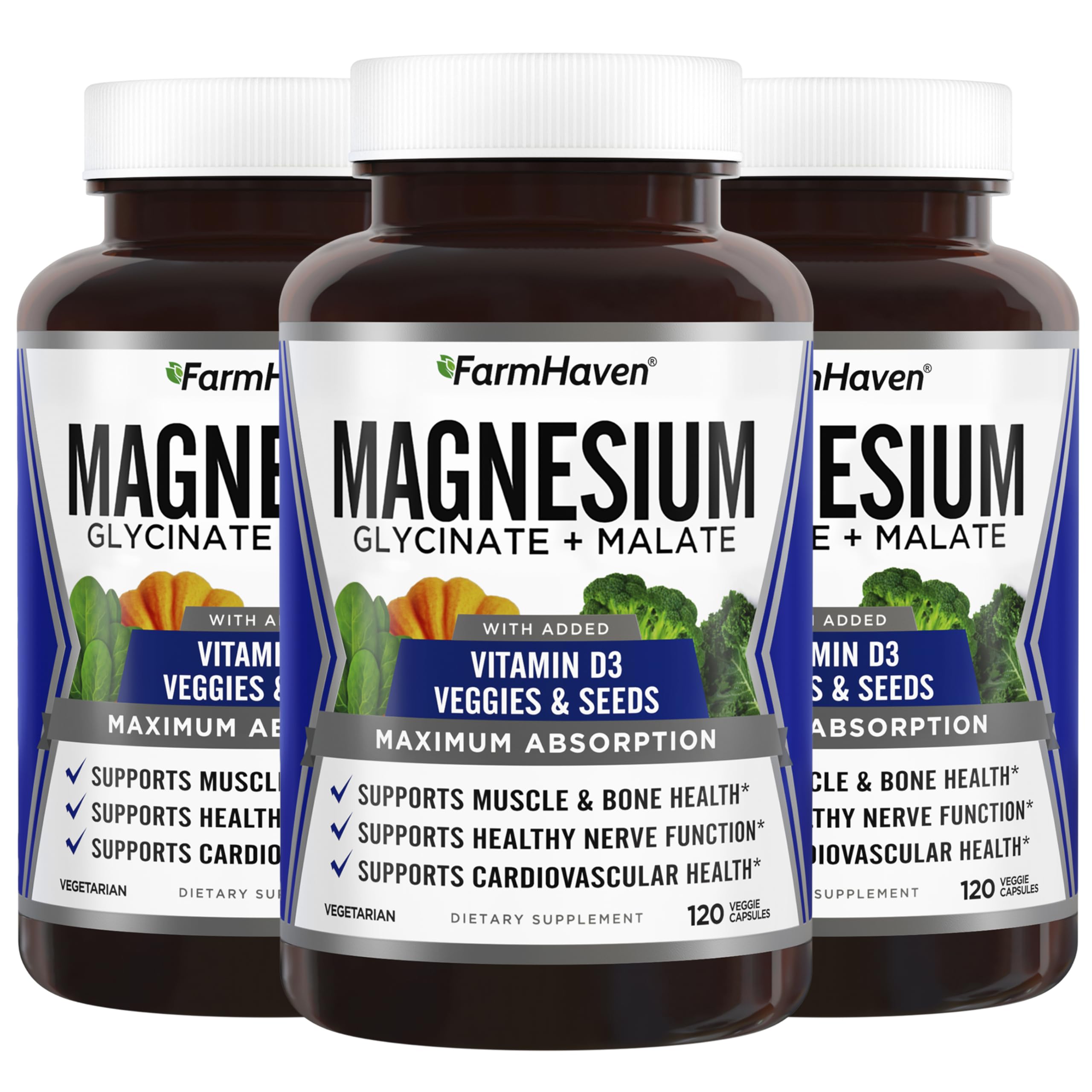 FarmHaven magnesium glycinate malate bottle showing capsules for max absorption.