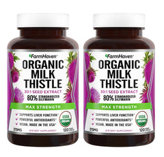 FarmHaven milk thistle capsules with 30:1 extract for improved bioavailability.