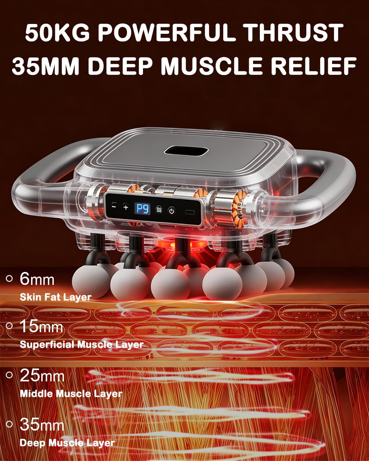 FARSAIL deep-tissue percussion motor targets knots with precision.