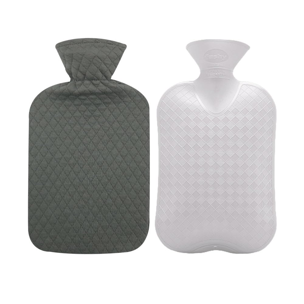 Fashy hot water bottle with gray quilted cover for warm comfort