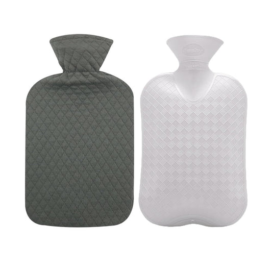 Fashy hot water bottle with gray quilted cover for warm comfort