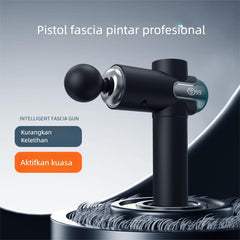 Faskyticub massage gun on shoulders to ease stiffness and improve circulation.