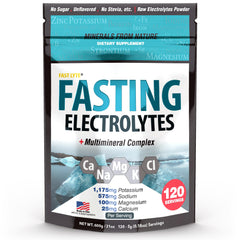 FAST LYTE electrolytes powder jar shows raw minerals for clean hydration during fasting