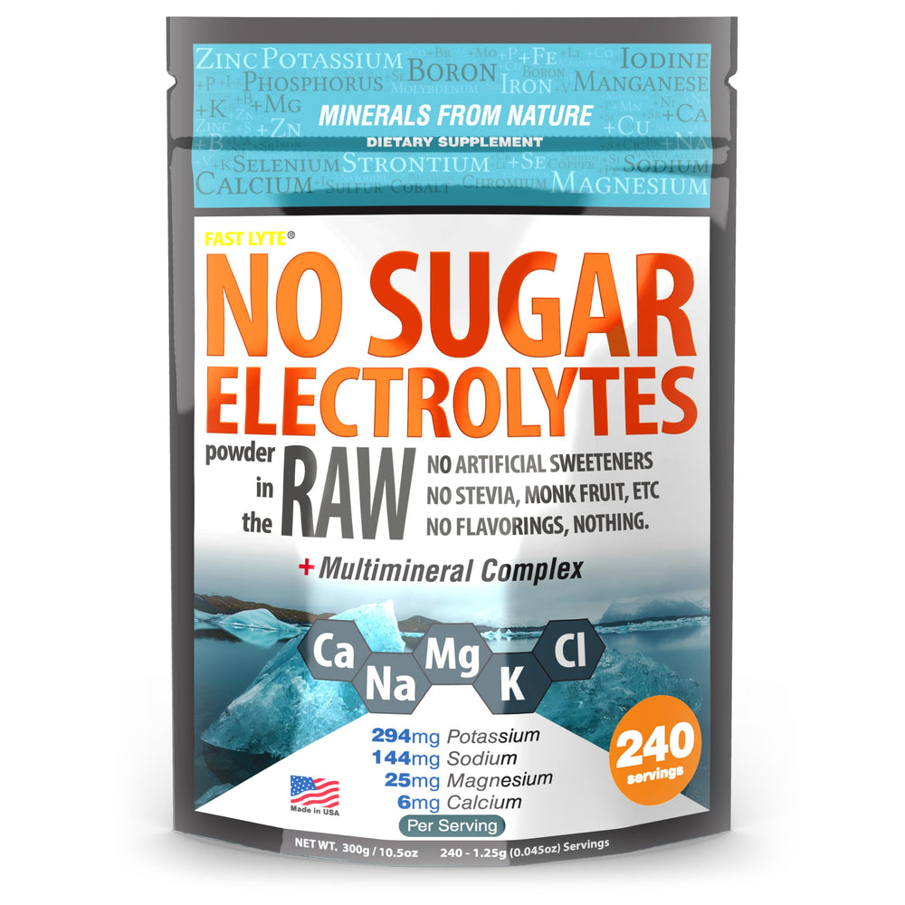 FAST LYTE packaging shown as zero-calorie electrolyte powder for hydration.