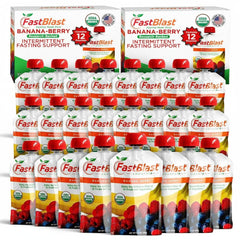 FastBlast Banana Berry smoothie pouch in a two-pack, perfect for on-the-go breakfasts.