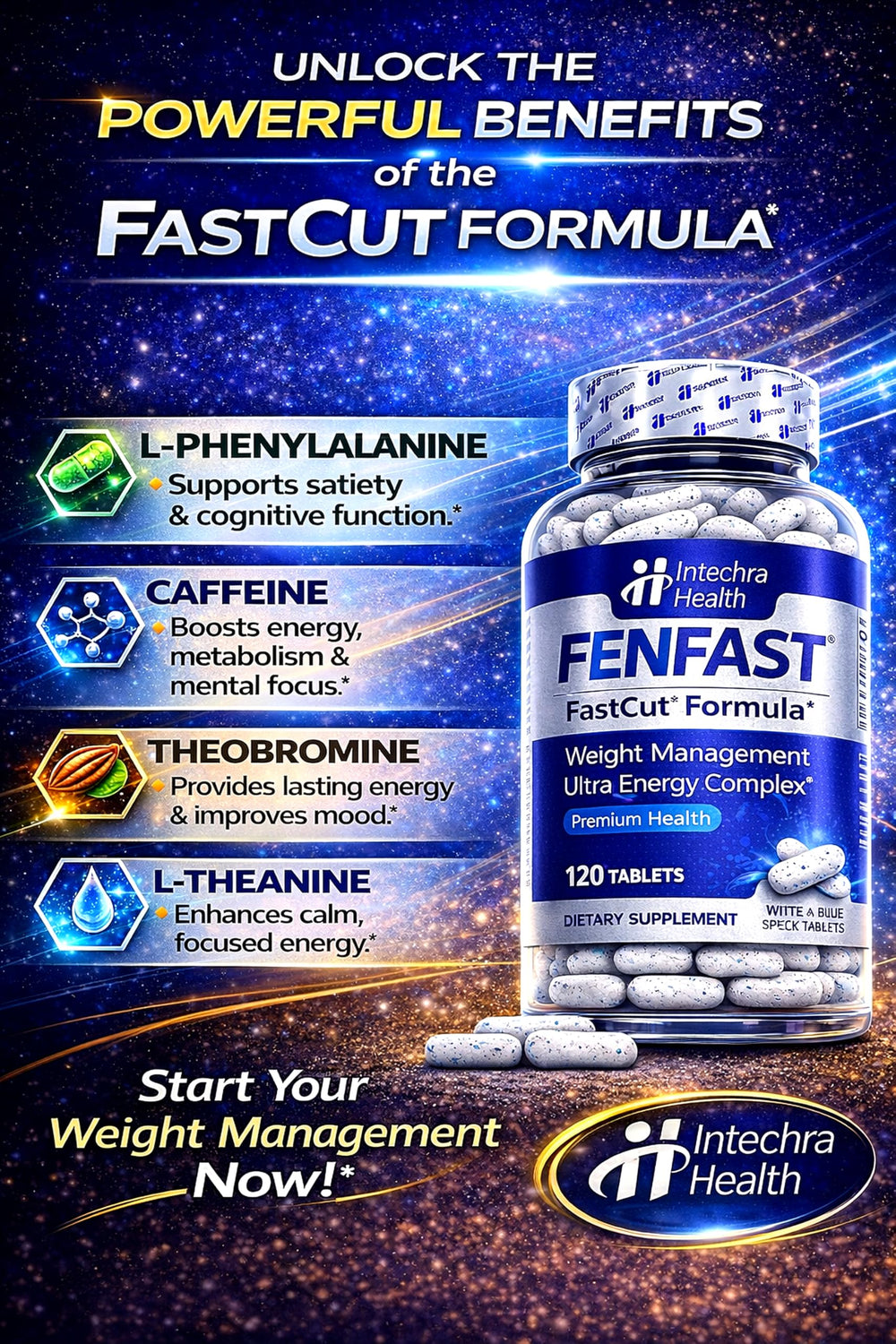 FASTCUT Energy tablets pack emphasizes energy-boosting potential and convenience