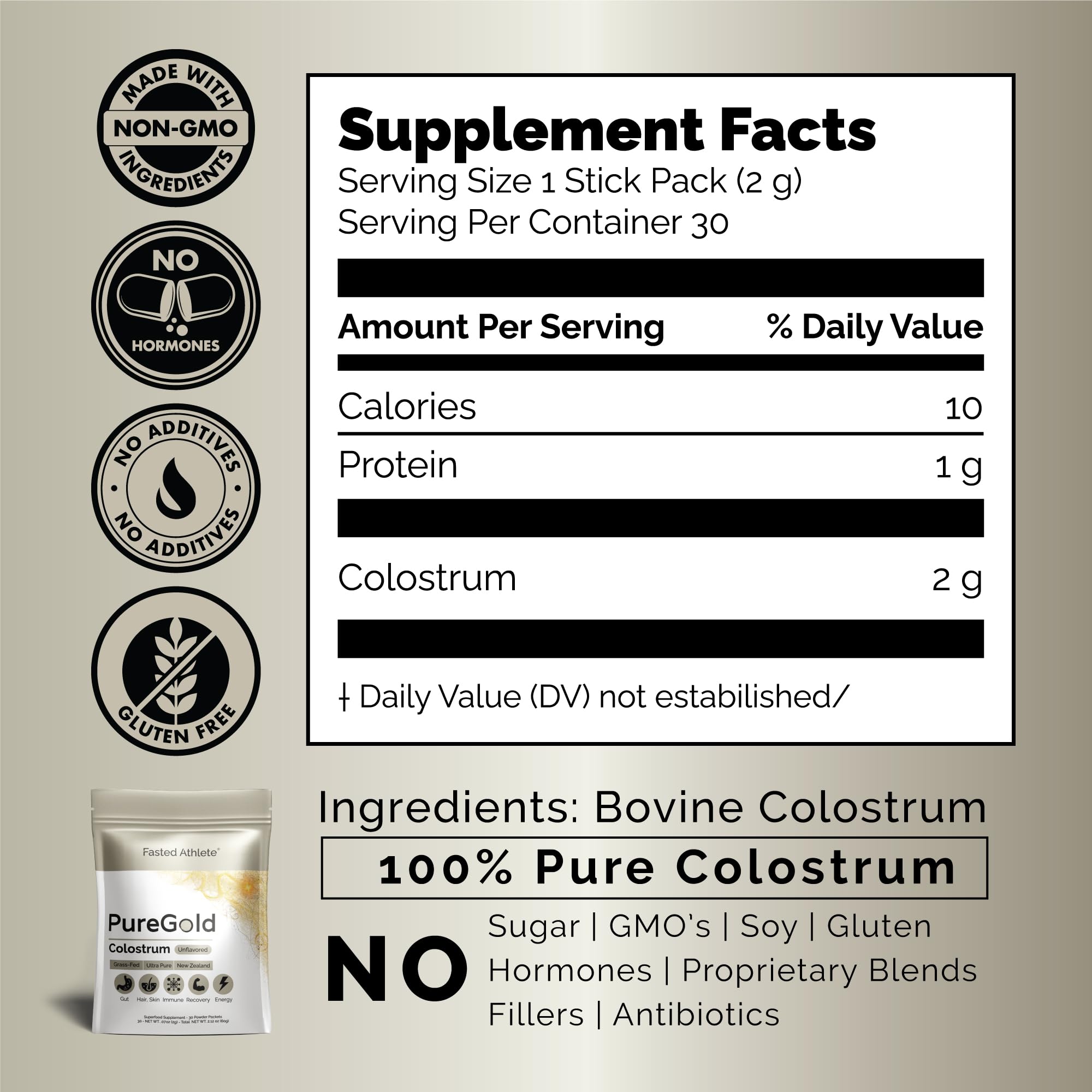 Fasted Athlete PureGold calf-first sourcing badge on packaging.