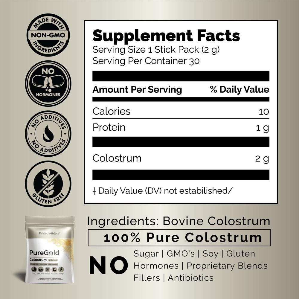 Fasted Athlete PureGold calf-first sourcing badge on packaging.