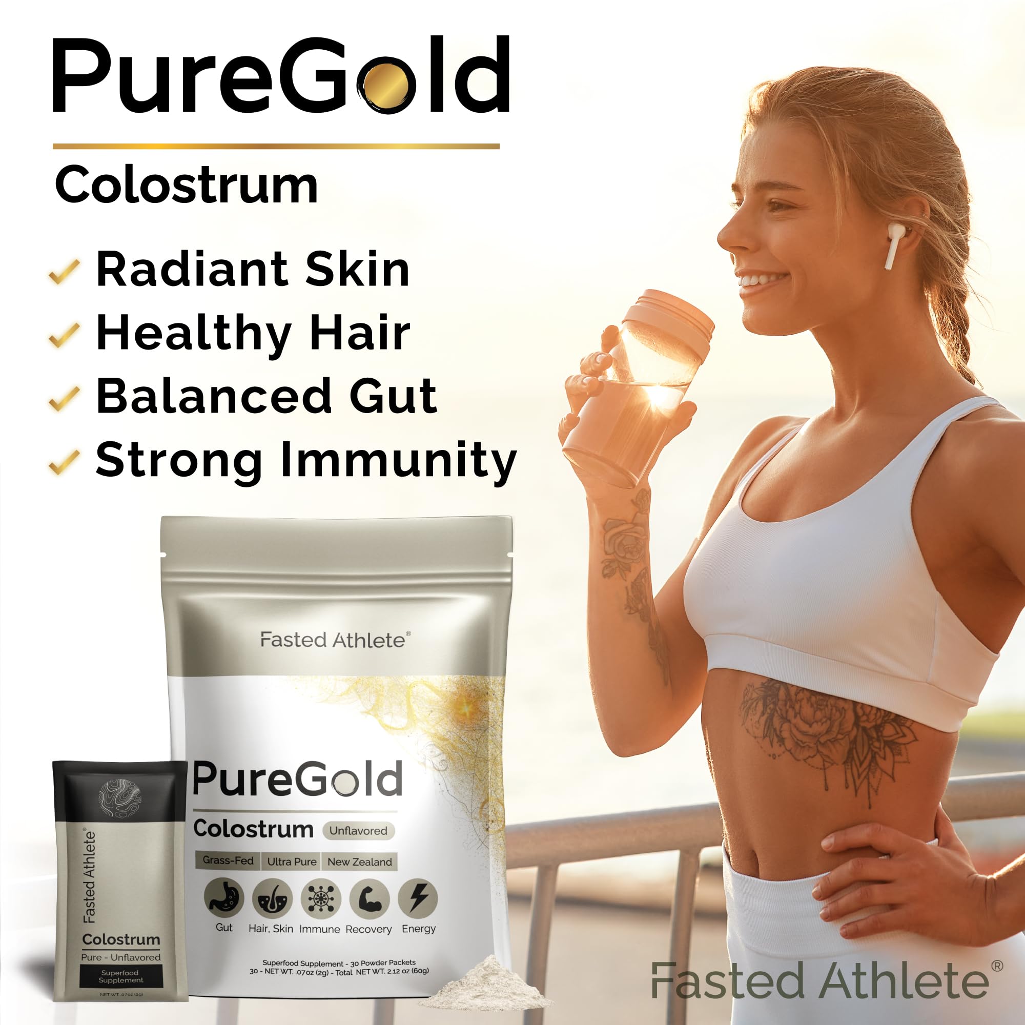 Fasted Athlete PureGold New Zealand grass-fed label emphasizing quality.