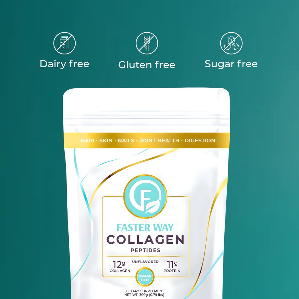 FASTer Way grass-fed collagen supports hair, nails, and skin health