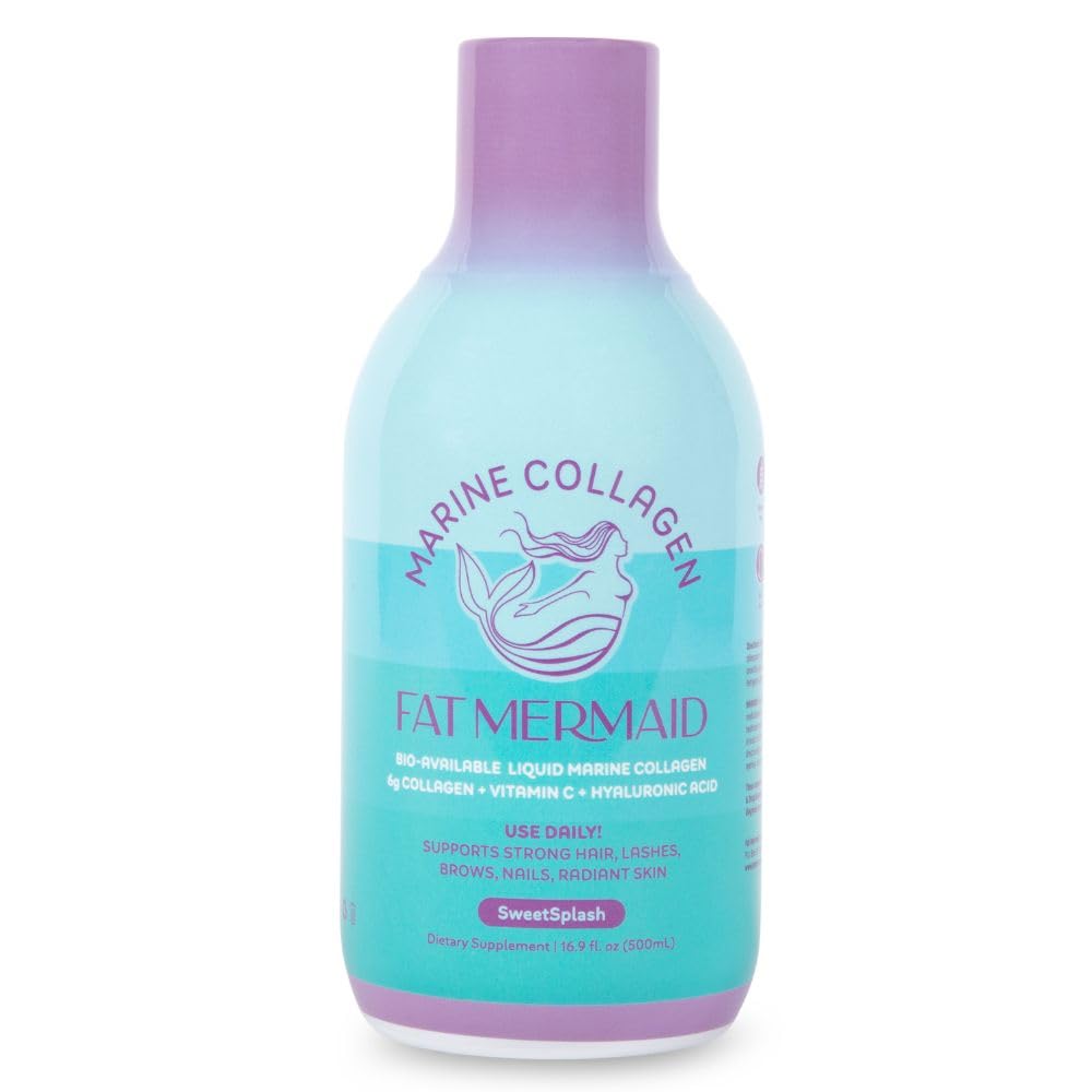 Fat Mermaid bottle pour showing liquid collagen ready to mix for skin benefits