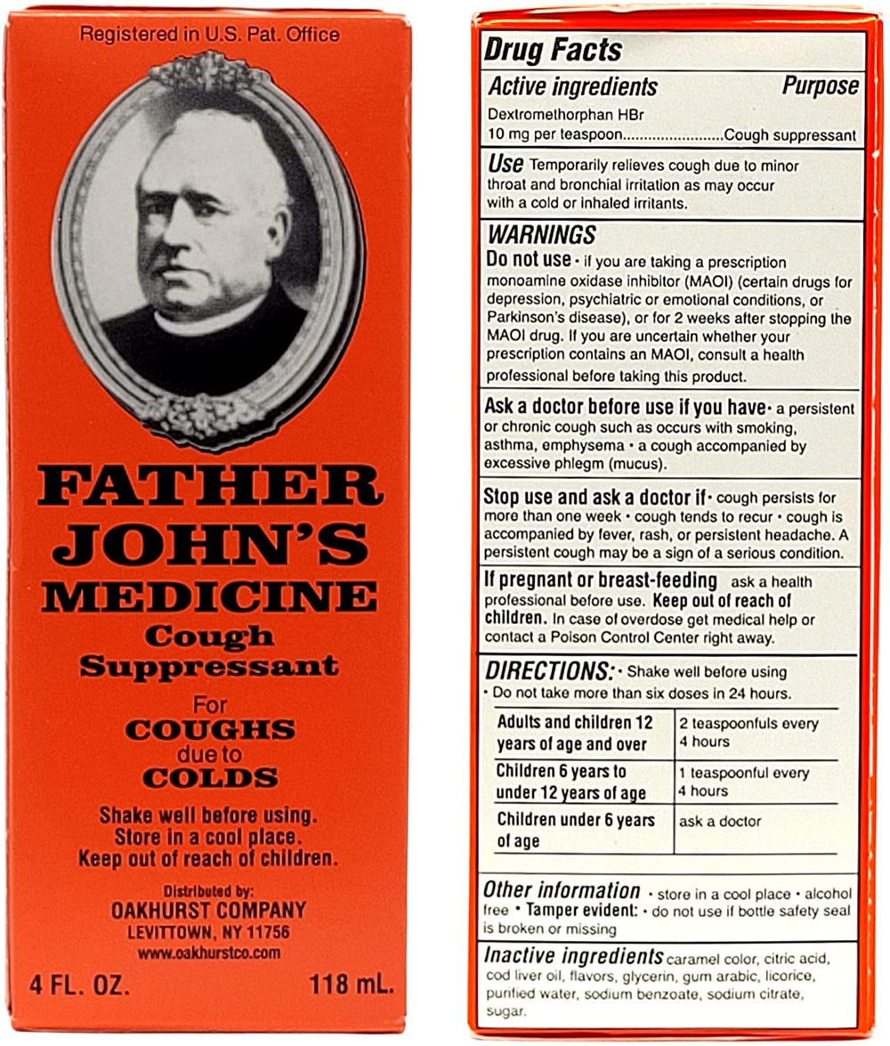 Father John's cough syrup pour showing smooth flow for gentle relief