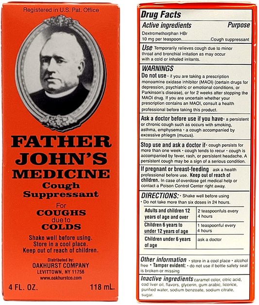 Father John's cough syrup pour showing smooth flow for gentle relief