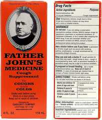 Father John's cough syrup pour showing smooth flow for gentle relief