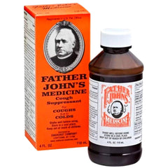 Father John's medicine label details highlight dosage and ingredients