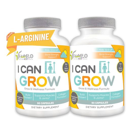 Fawelo I Can Grow 2-pack front bottle supports healthy development for ages 10+.