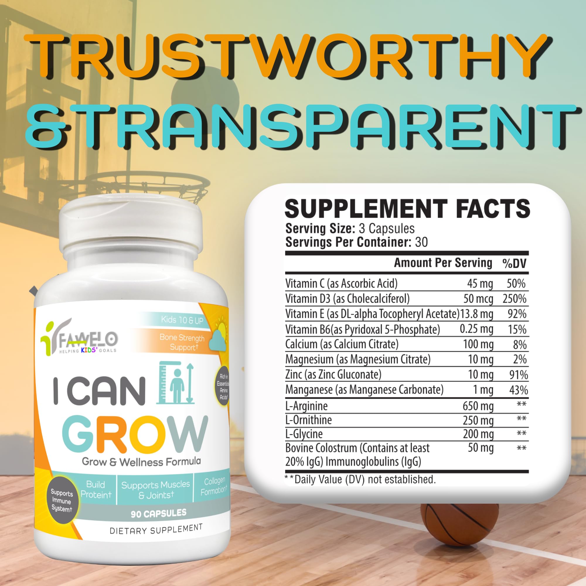 Fawelo I Can Grow Day-Time capsules deliver calcium and vitamin D for healthy bone development.