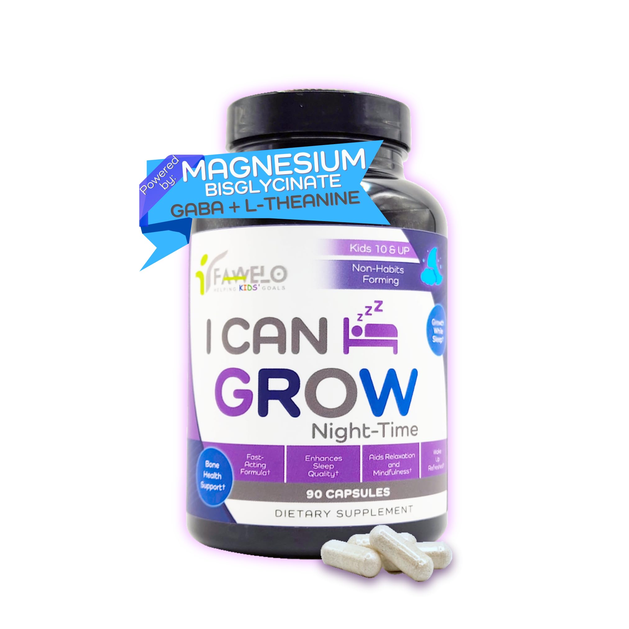 Fawelo I Can Grow Nighttime Kids Vitamins bottle for calm sleep support