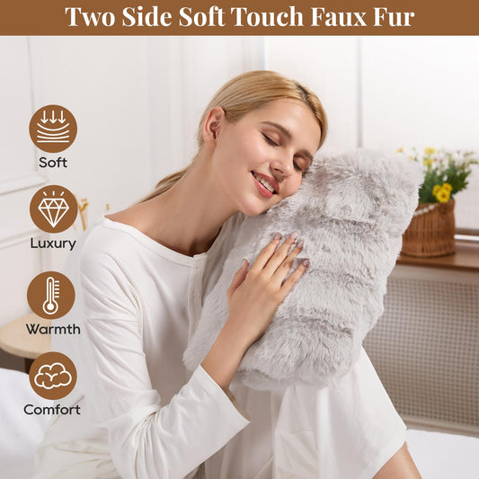 FAYKONCEN plush faux rabbit fur exterior offers soft, cozy warmth.