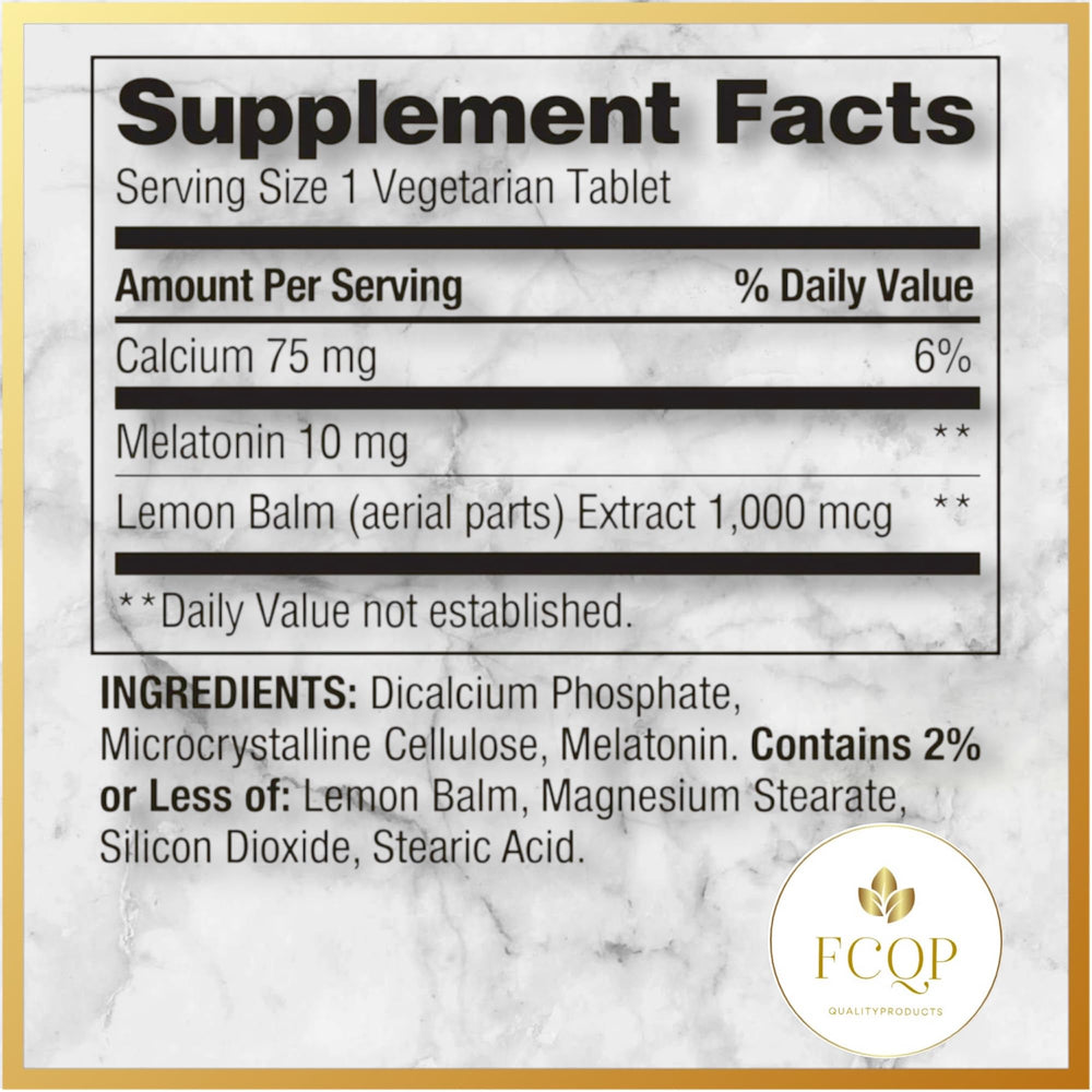 FCQP Spring Valley melatonin label highlighting key ingredients and benefits.