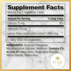 FCQP Spring Valley melatonin label highlighting key ingredients and benefits.