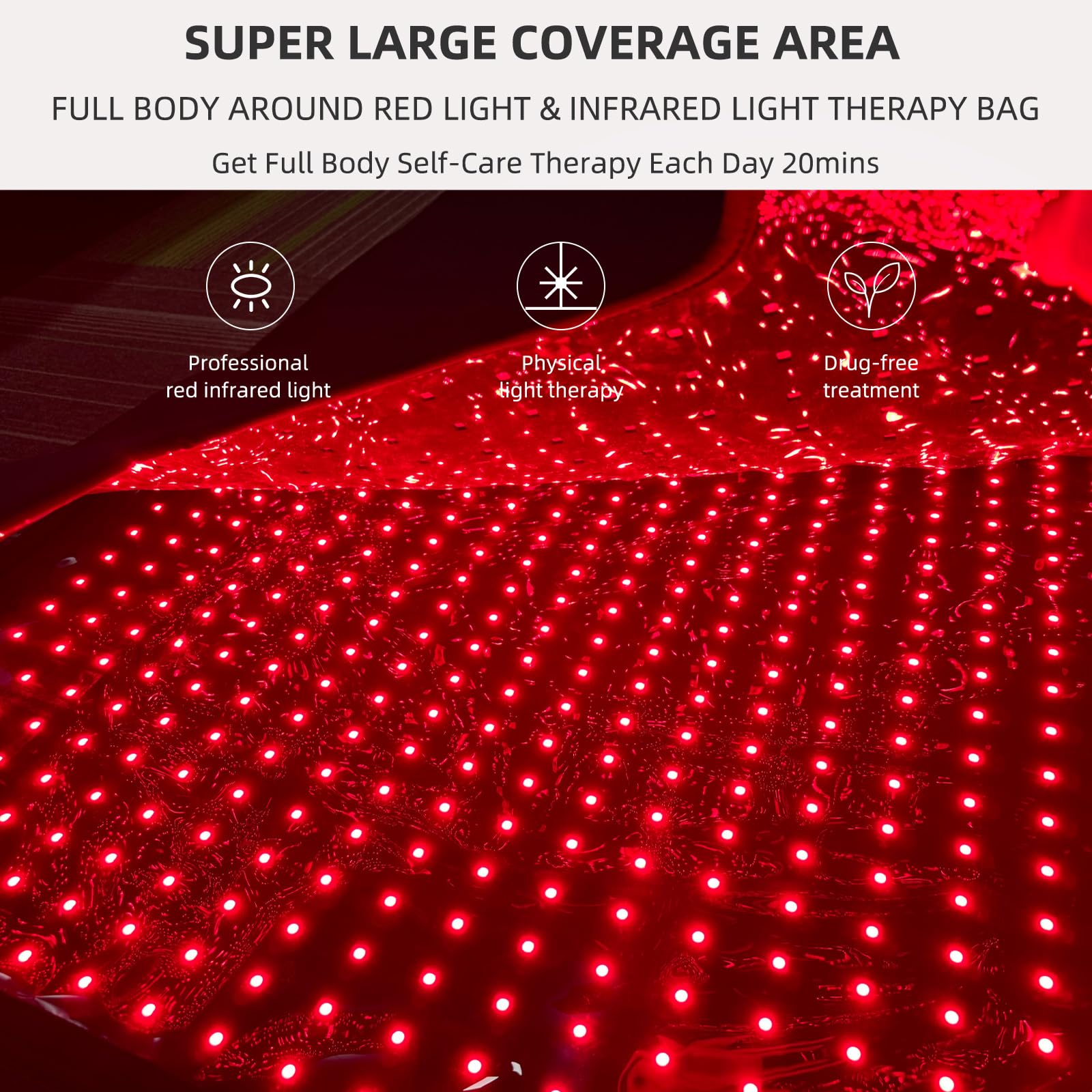 Feangli 660nm-850nm LEDs close-up shows deep tissue reach and potential relief.