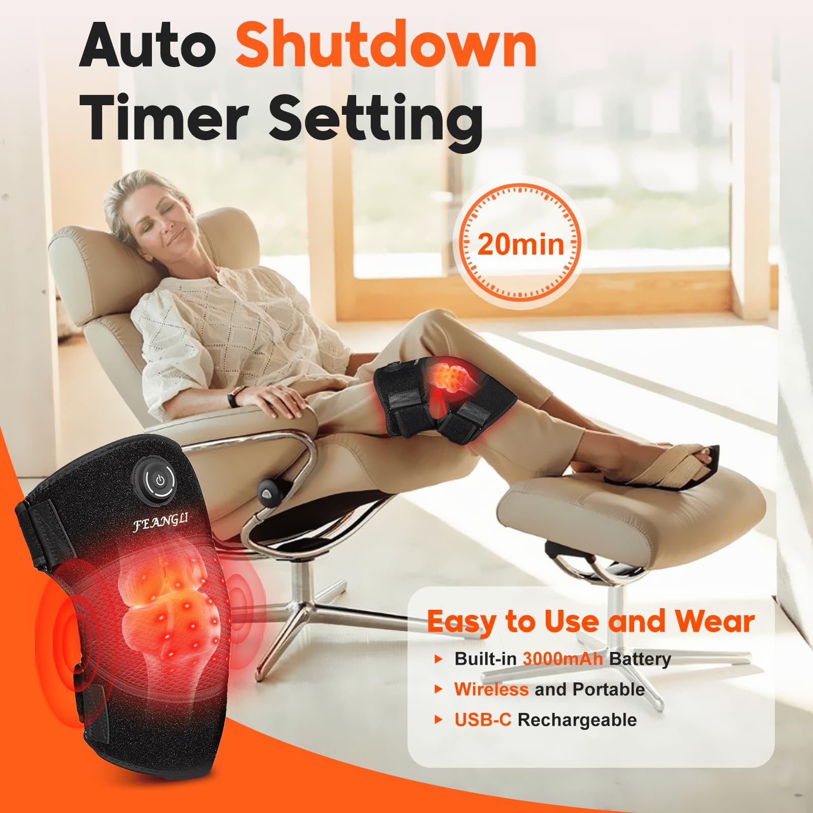 one-button operation feangli knee brace for simple heat therapy