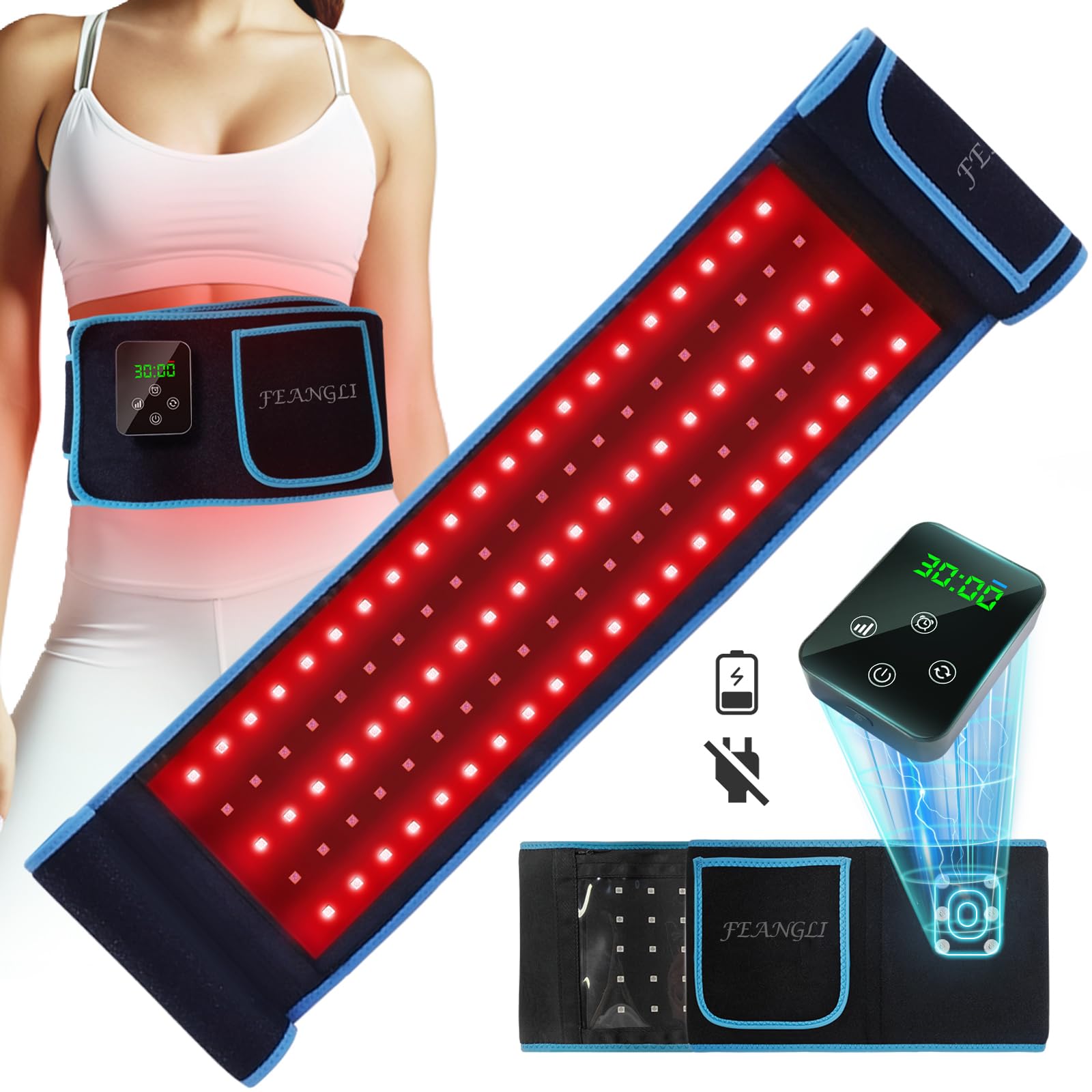 Feangli red light therapy belt front view for hands-free use