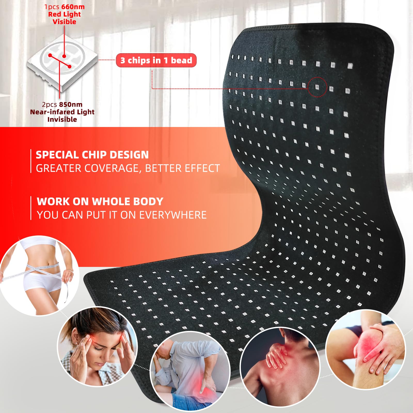 Feangli red light wrap pad foldable material for portable storage.
